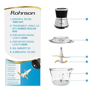 Rohnson R-5120 Πολυκόπτης Multi 700W με Δοχείο 2lt
