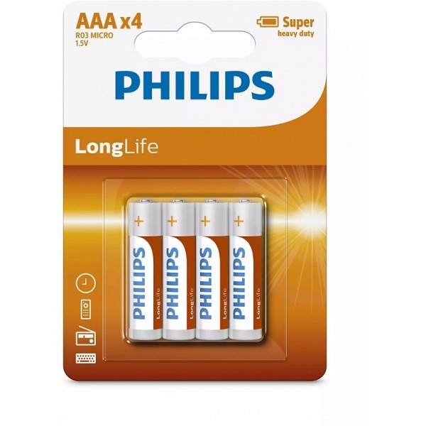 Philips R03L4B/GRS Μπαταρίες μεγάλης διάρκειας ζωής Zinc-Chloride 4 τμχ AAA