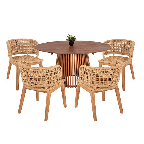 B2bmarkt ΣΕΤ ΤΡΑΠΕΖΑΡΙΑΣ 5ΤΜΧ FARLEY HM21076.02 ΣΤΡΟΓΓΥΛΟ ΤΡΑΠΕΖΙ Φ150εκ. & 4 ΚΑΡΕΚΛΕΣ