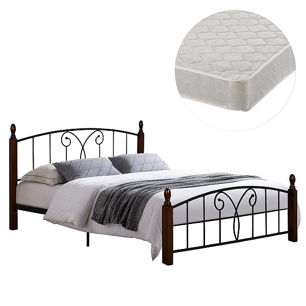 B2bmarkt ΚΡΕΒΑΤΙ ΔΙΠΛΟ & ΣΤΡΩΜΑ SUZIE HM21332 ΜΕΤΑΛΛΟ & ΞΥΛΟ ΣΕ ΚΑΡΥΔΙ--ΣΤΡΩΜΑ 150x200εκ