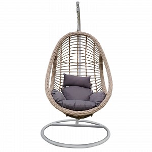 Woodwell MACAN-II Κρεμαστή Πολυθρόνα, PE Wicker Natural, Μέταλλο Βαφή Άσπρο, Μαξιλάρι Σκ.Γκρι Ε-00021199 Ε6740,1
